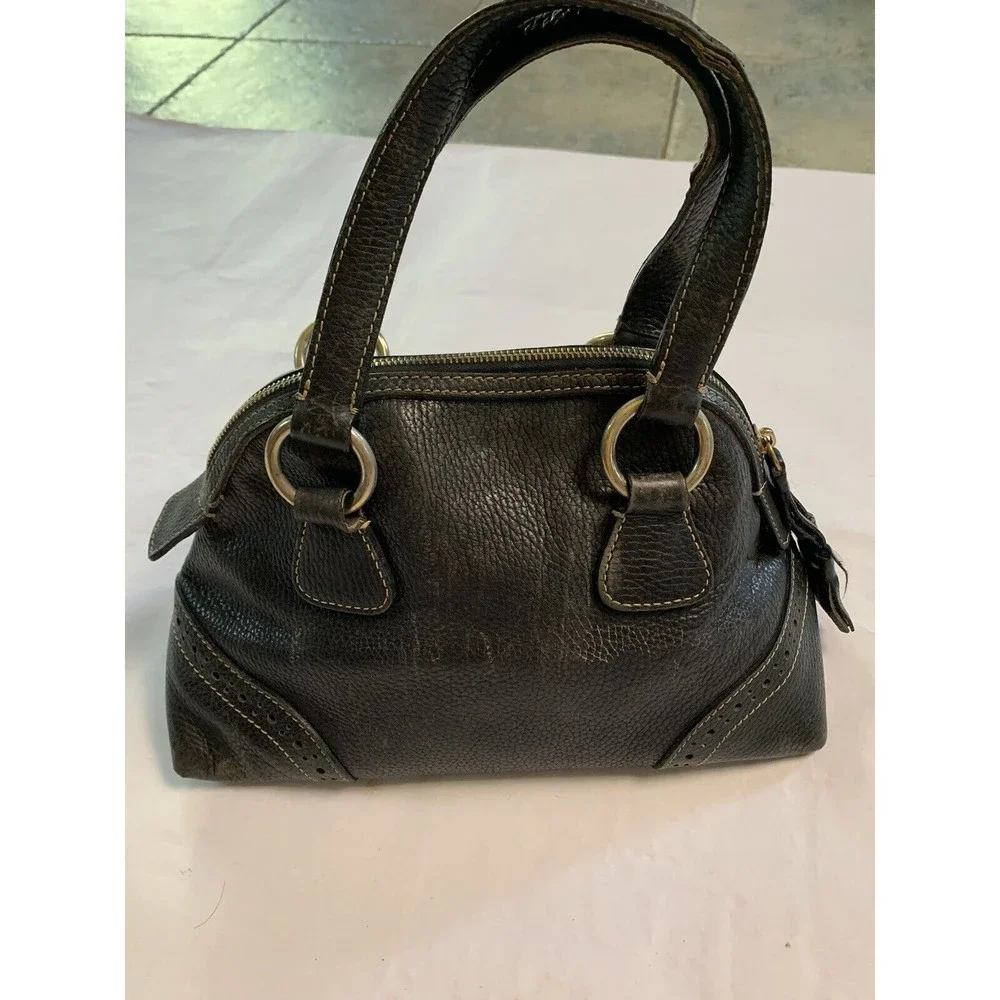 DOONEY & BOURKE Leather Black Bowler Pebble Handbag Purse Vtg - Picture 2 of 16